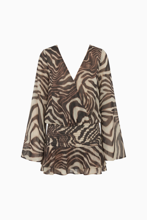 Animal Print Smocked Waist Ruffle Mini Dress