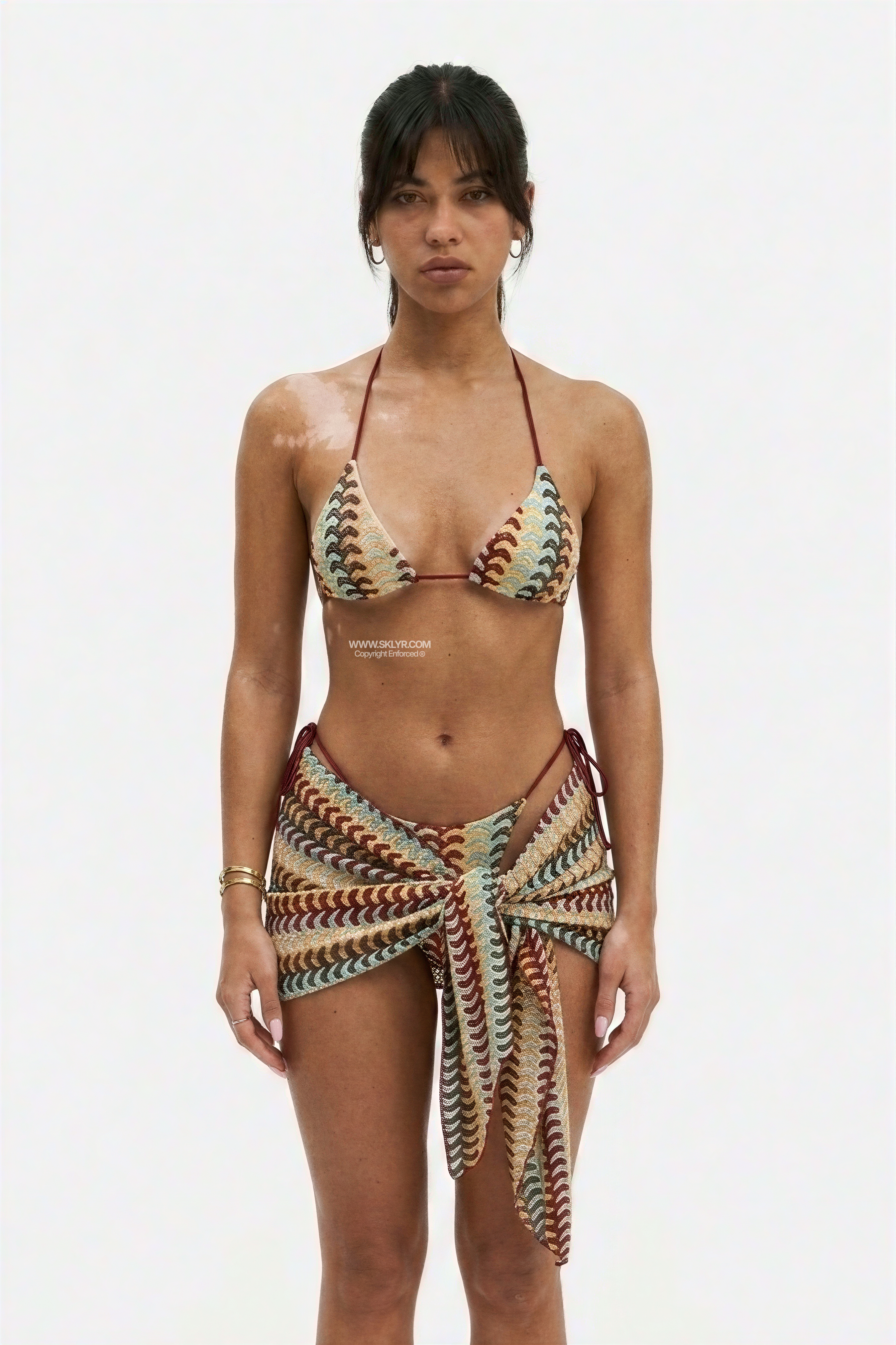 3-Piece Boho Zigzag Bikini & Sarong Set