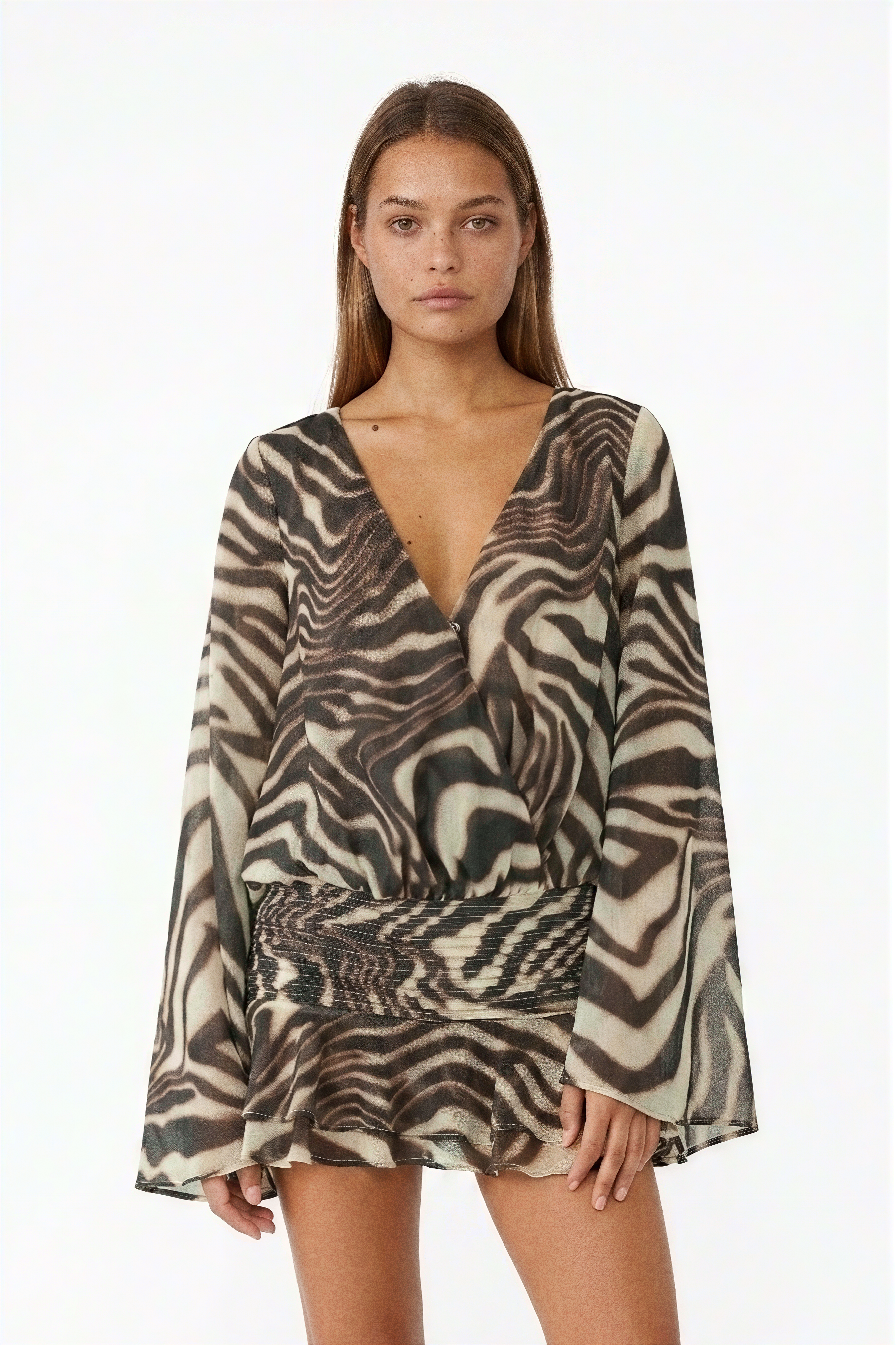 Animal Print Smocked Waist Ruffle Mini Dress