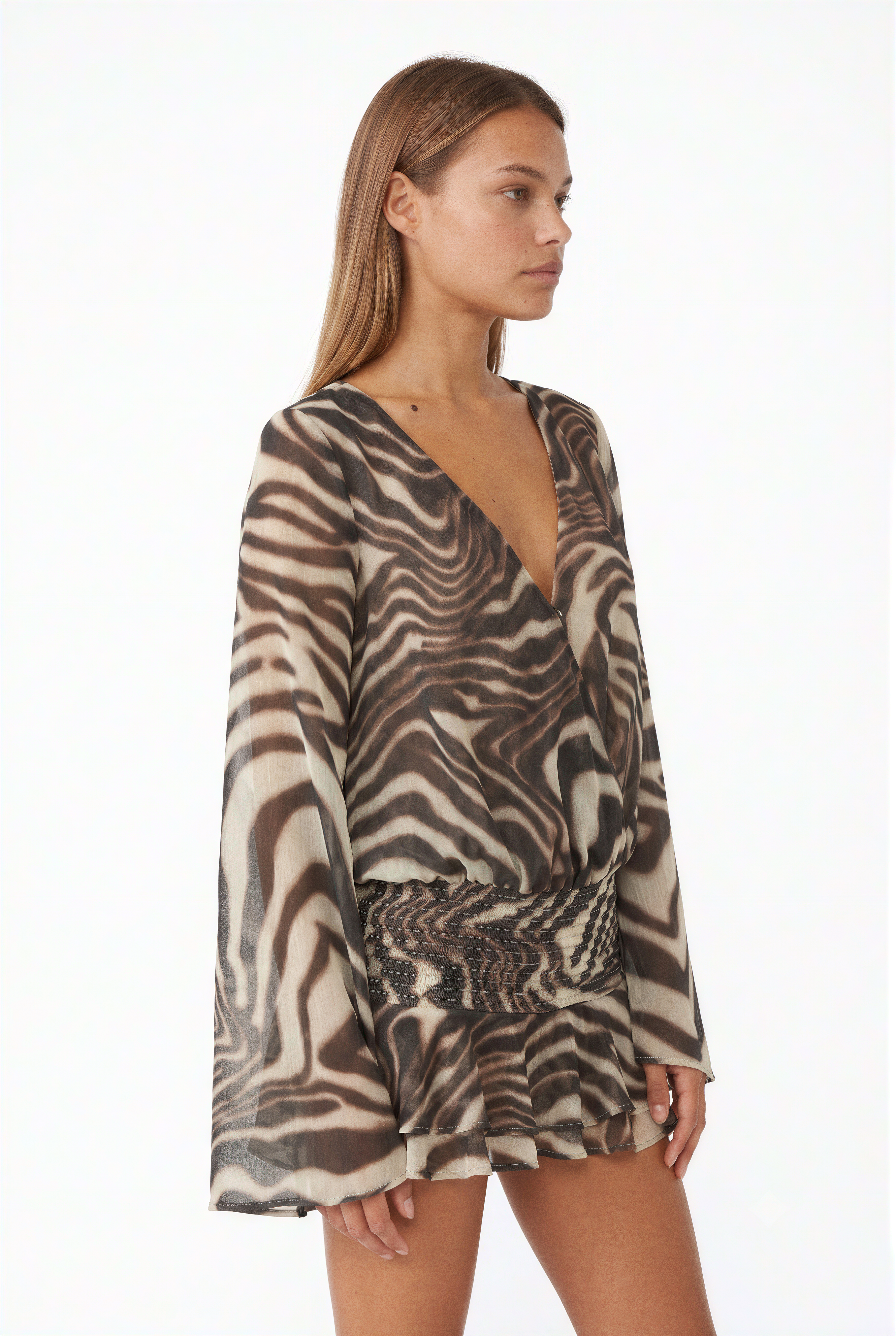Animal Print Smocked Waist Ruffle Mini Dress